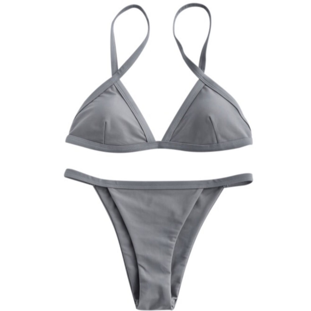 Solid Color Spaghetti Strap Low Waisted Bikini Set